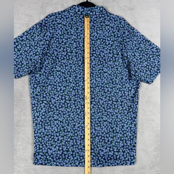 Bad Birdie Lily Lilac Performance Polo Men's XL Blue Stretch Floral Golf Shirt - Picture 12 of 12